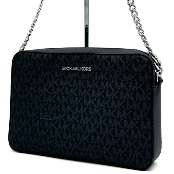 Michael Kors Large Jet Set Item EW Crossbody Bag Black Signature - Picture 1 of 9